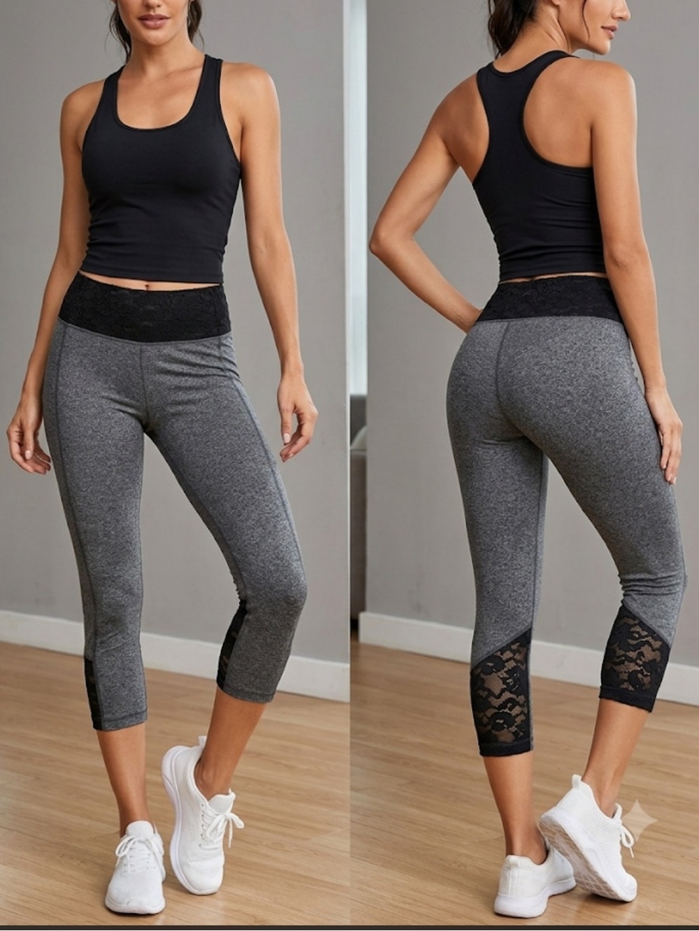 90 DEGREE Lace Heathered Gray Crop Leggings